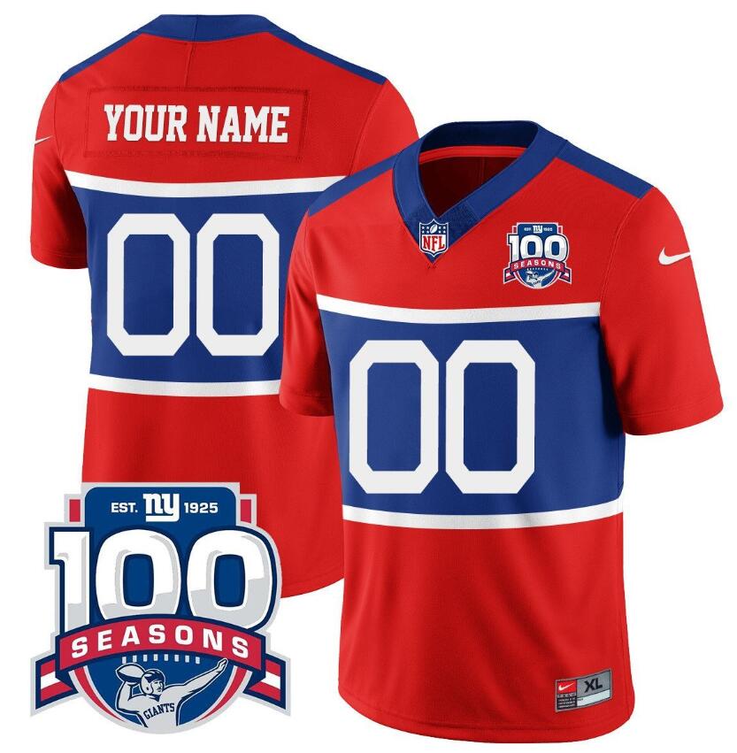 Men's New York Giants ACTIVE PLAYER Custom Century Red 100TH Season Commemorative Patch Limited Stitched Football Jersey